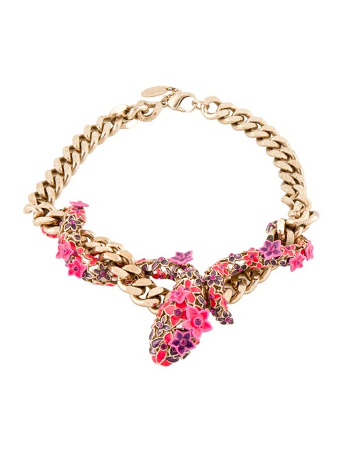 Roberto Cavalli Crystal & Enamel Floral Serpent Choker Necklace