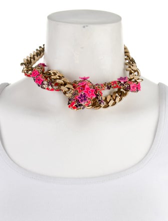 Roberto Cavalli Crystal & Enamel Floral Serpent Choker Necklace