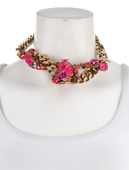 Roberto Cavalli Crystal & Enamel Floral Serpent Choker Necklace