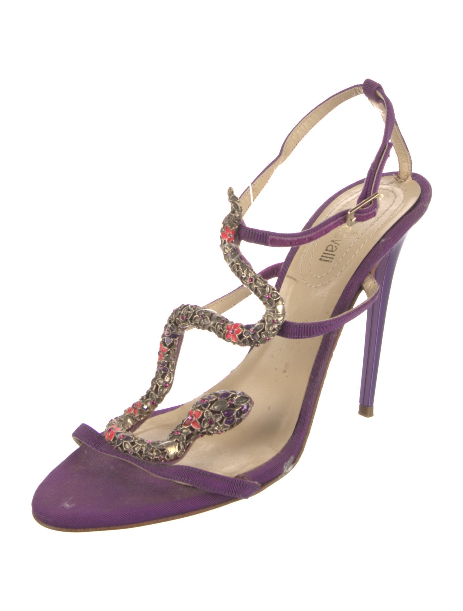 Roberto Cavalli Satin T-Strap Sandals