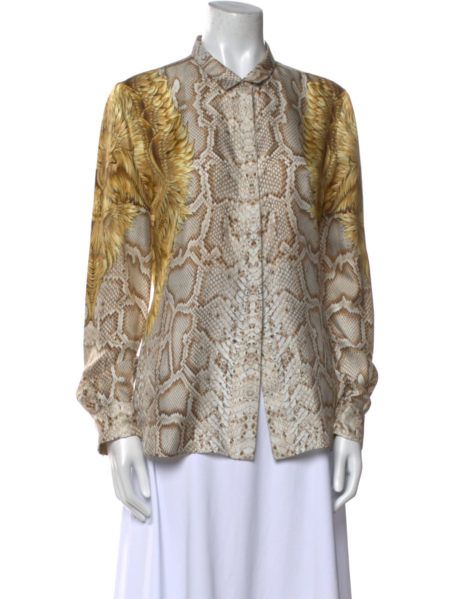 Roberto Cavalli Silk Animal Print Button-Up Top