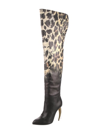 Roberto Cavalli Leather Animal Print Boots