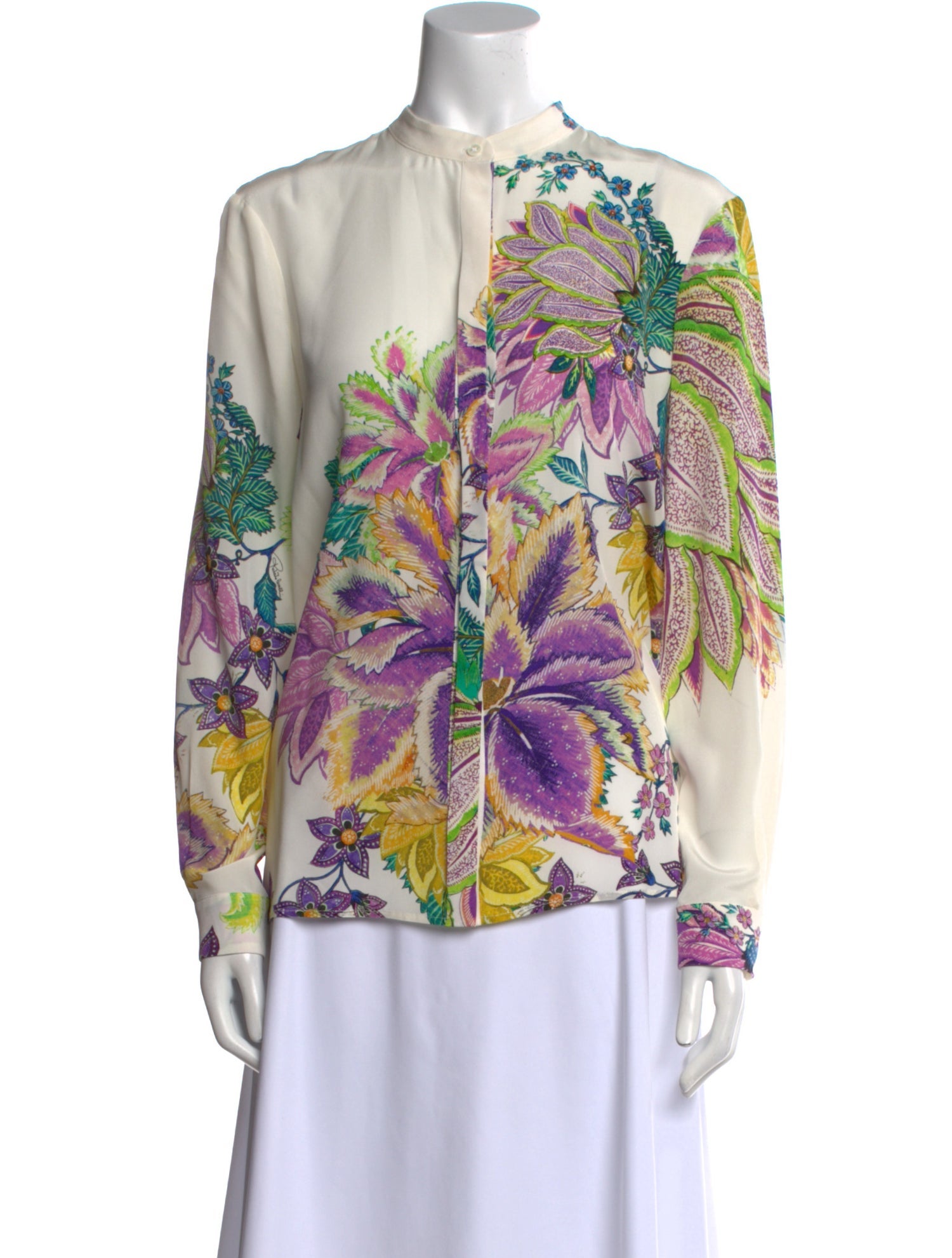 Roberto Cavalli Silk Floral Print Button-Up Top