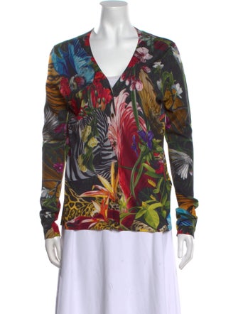 Roberto Cavalli Floral Print V-Neck Sweater