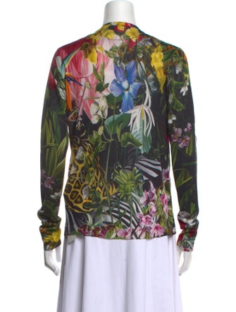Roberto Cavalli Floral Print V-Neck Sweater
