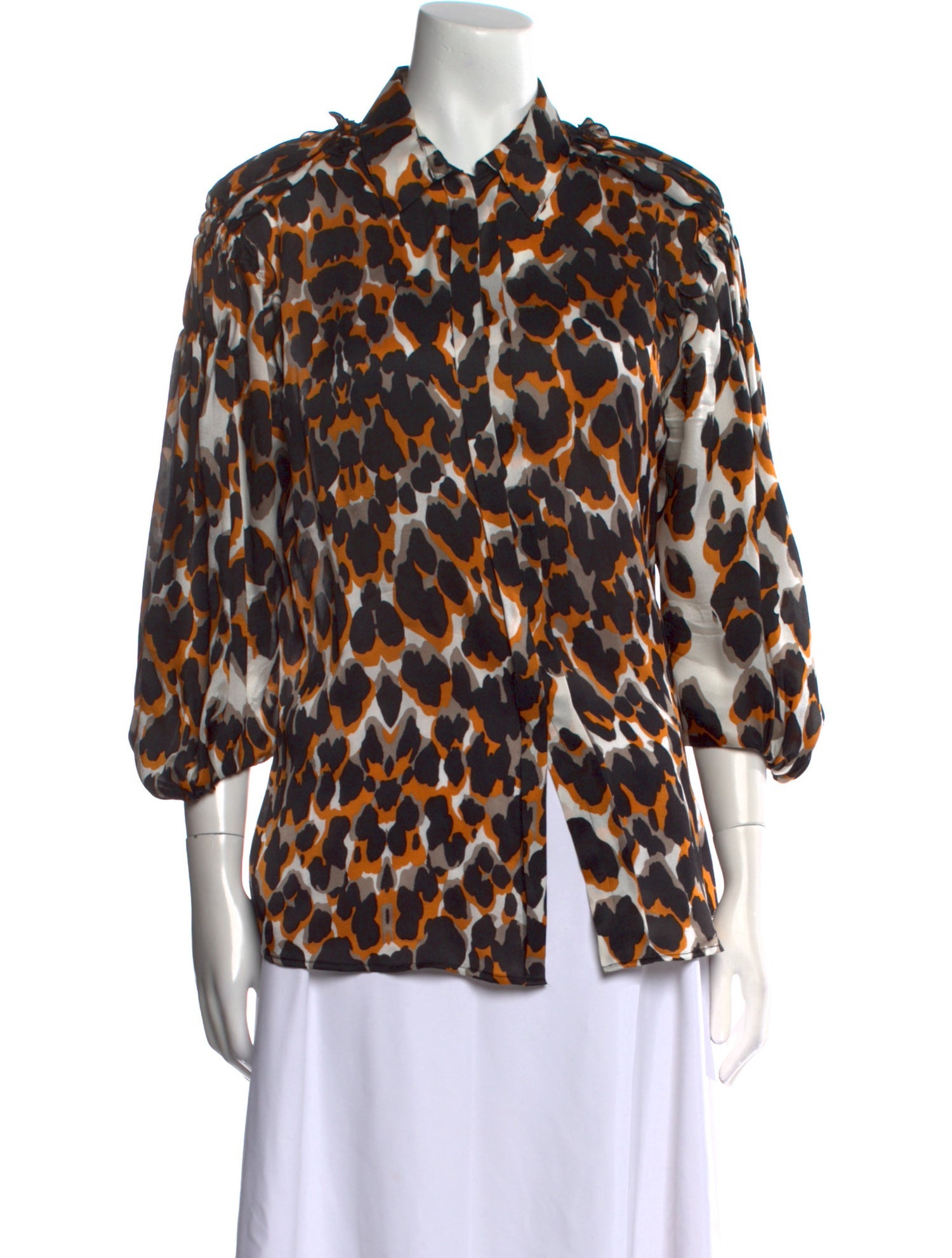 Roberto Cavalli Silk Animal Print Button-Up Top