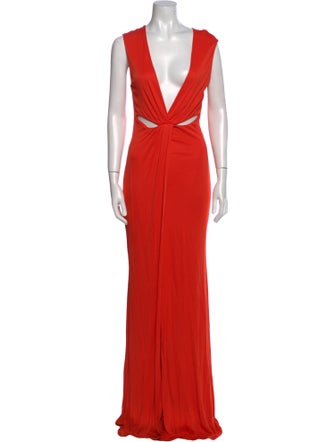 Roberto Cavalli Plunge Neckline Long Dress
