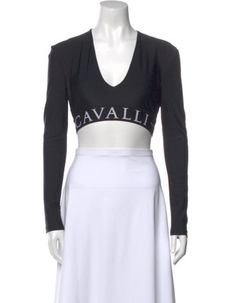 Roberto Cavalli Nylon V-Neck Crop Top