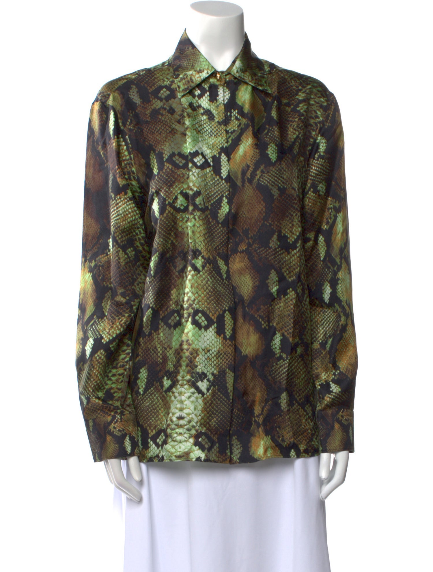Roberto Cavalli Silk Animal Print Button-Up Top