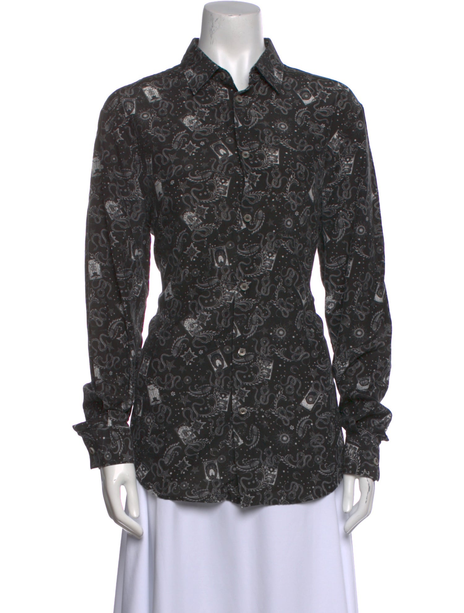 Roberto Cavalli Printed Long Sleeve Button-Up Top