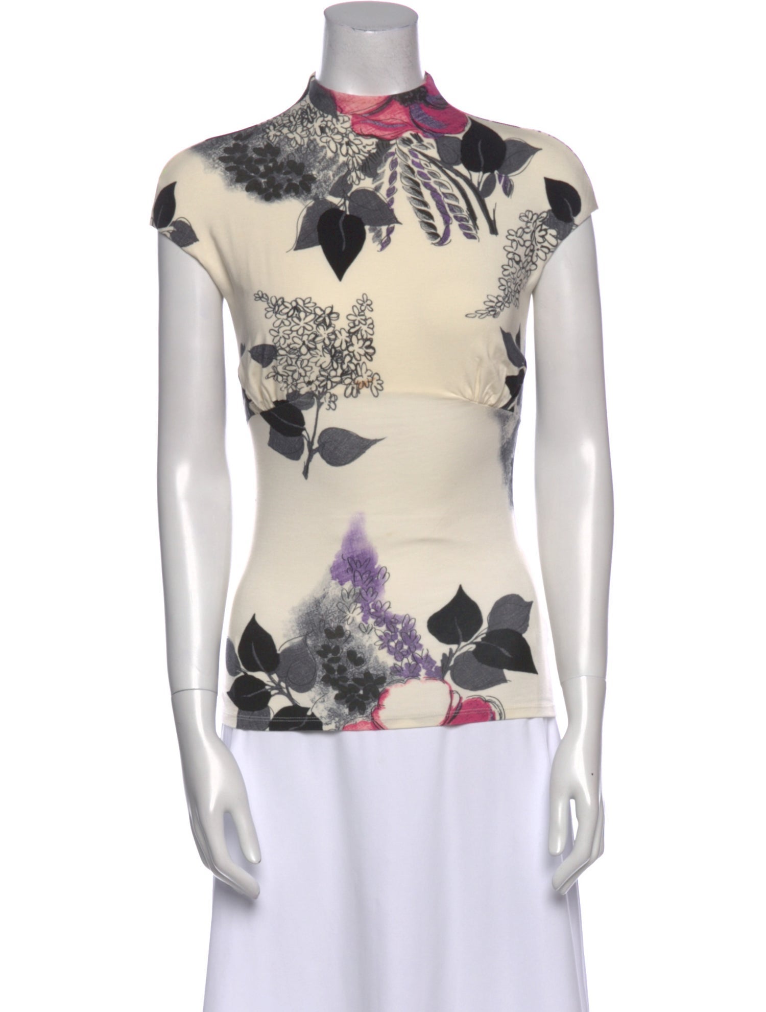 Roberto Cavalli Floral Print Mock Neck Blouse