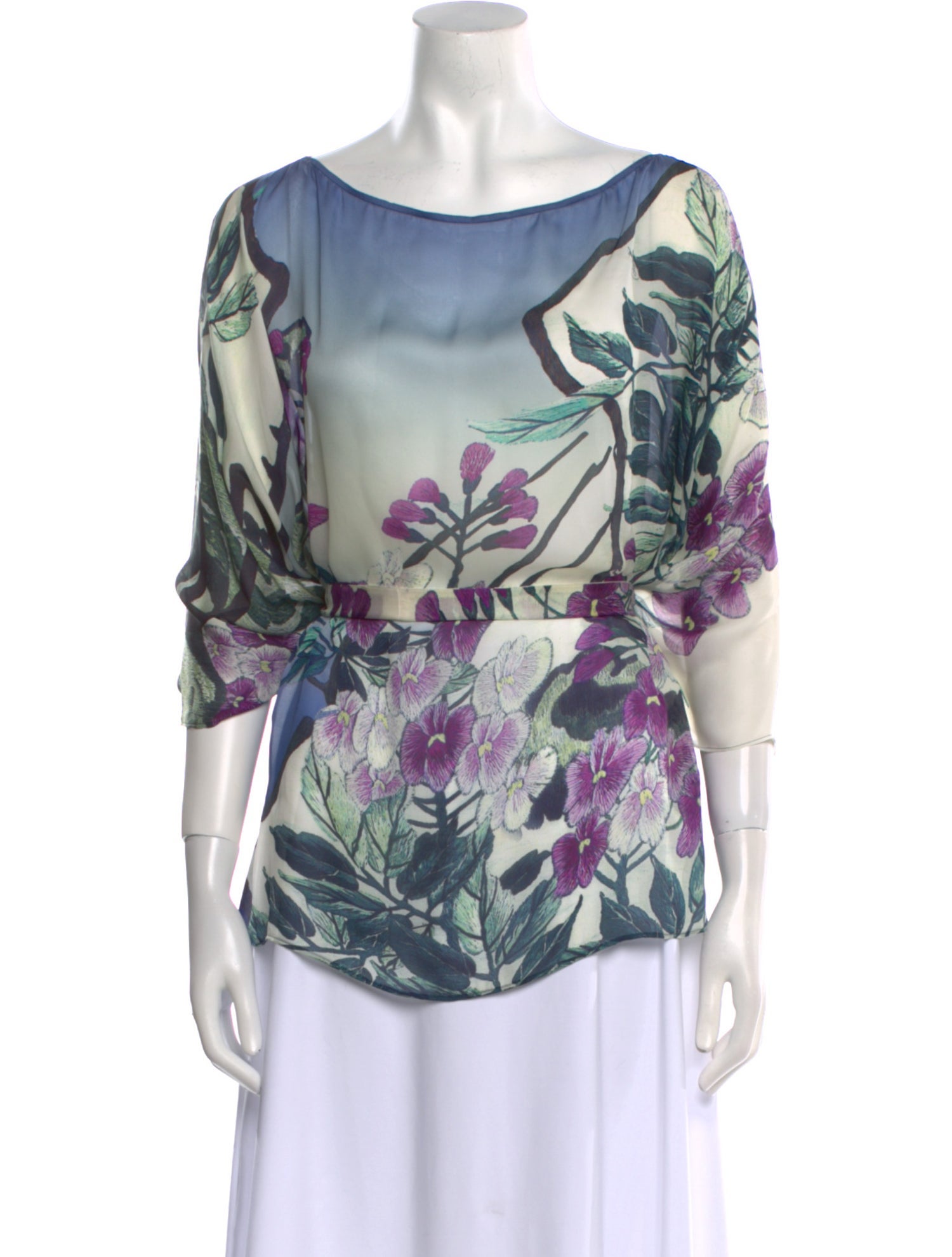 Roberto Cavalli Floral Print Bateau Neckline Blouse