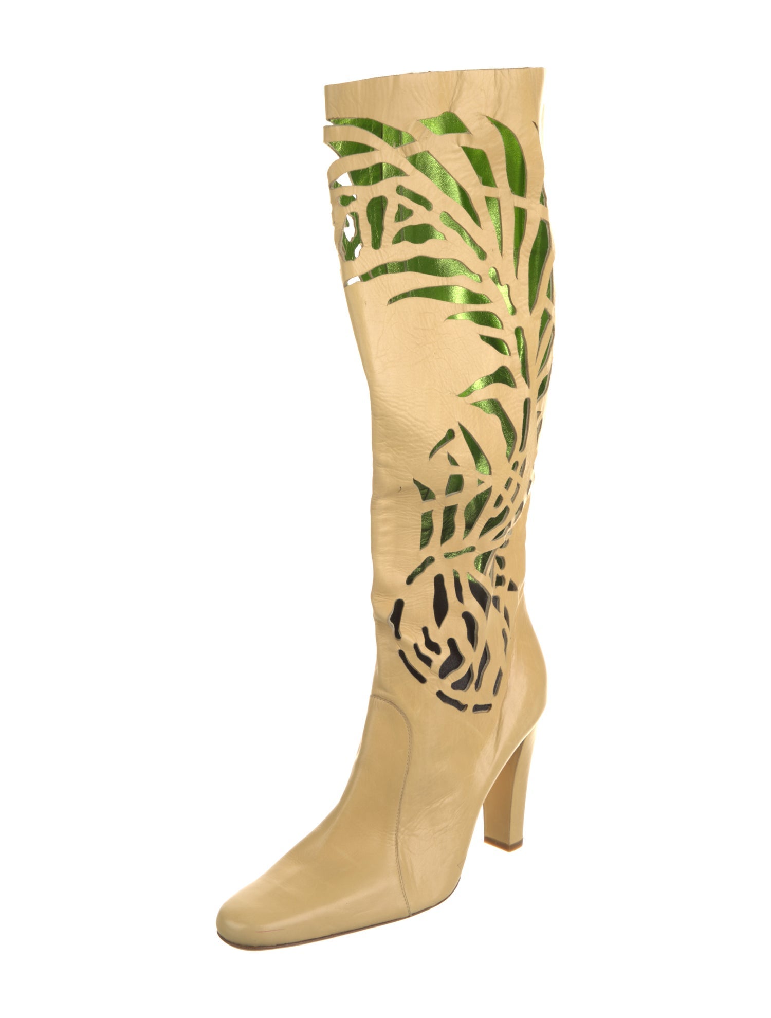 Roberto Cavalli Leather Lasercut Accents Boots