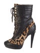 Roberto Cavalli Leather Animal Print Lace-Up Boots