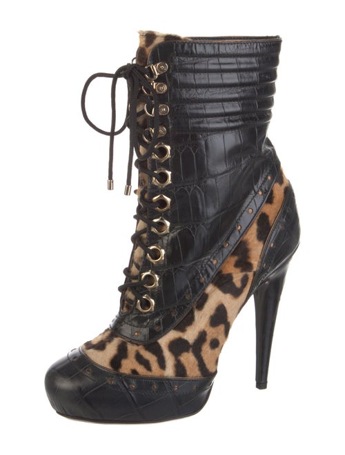 Roberto Cavalli Leather Animal Print Lace-Up Boots
