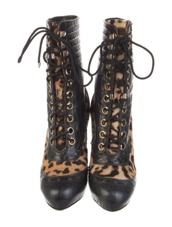Roberto Cavalli Leather Animal Print Lace-Up Boots