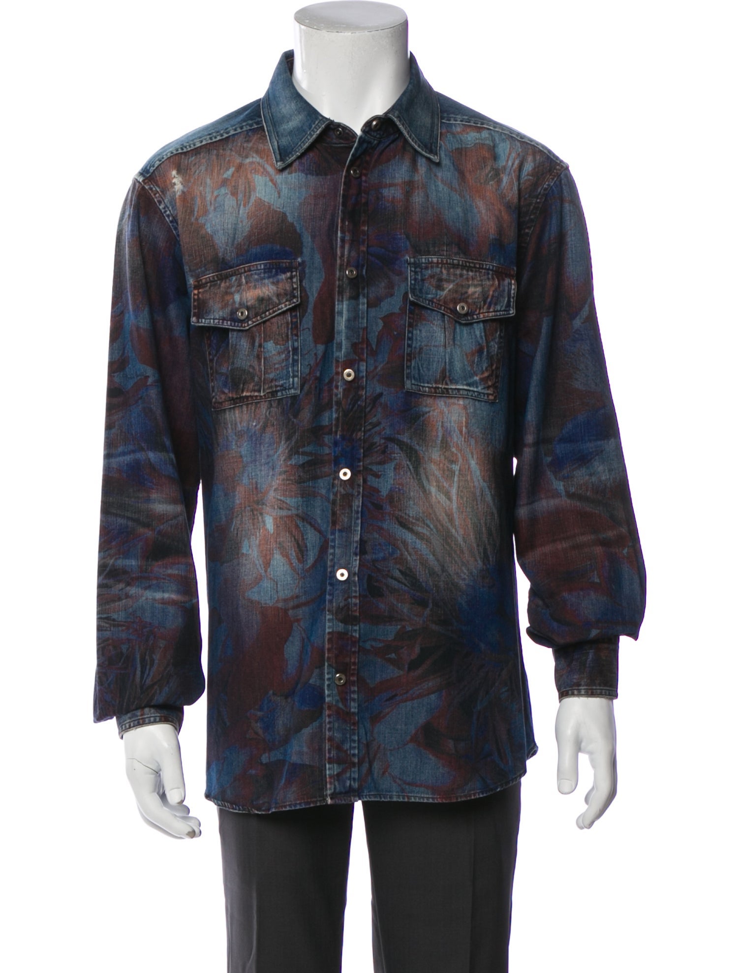 Roberto Cavalli Printed Long Sleeve Denim Shirt