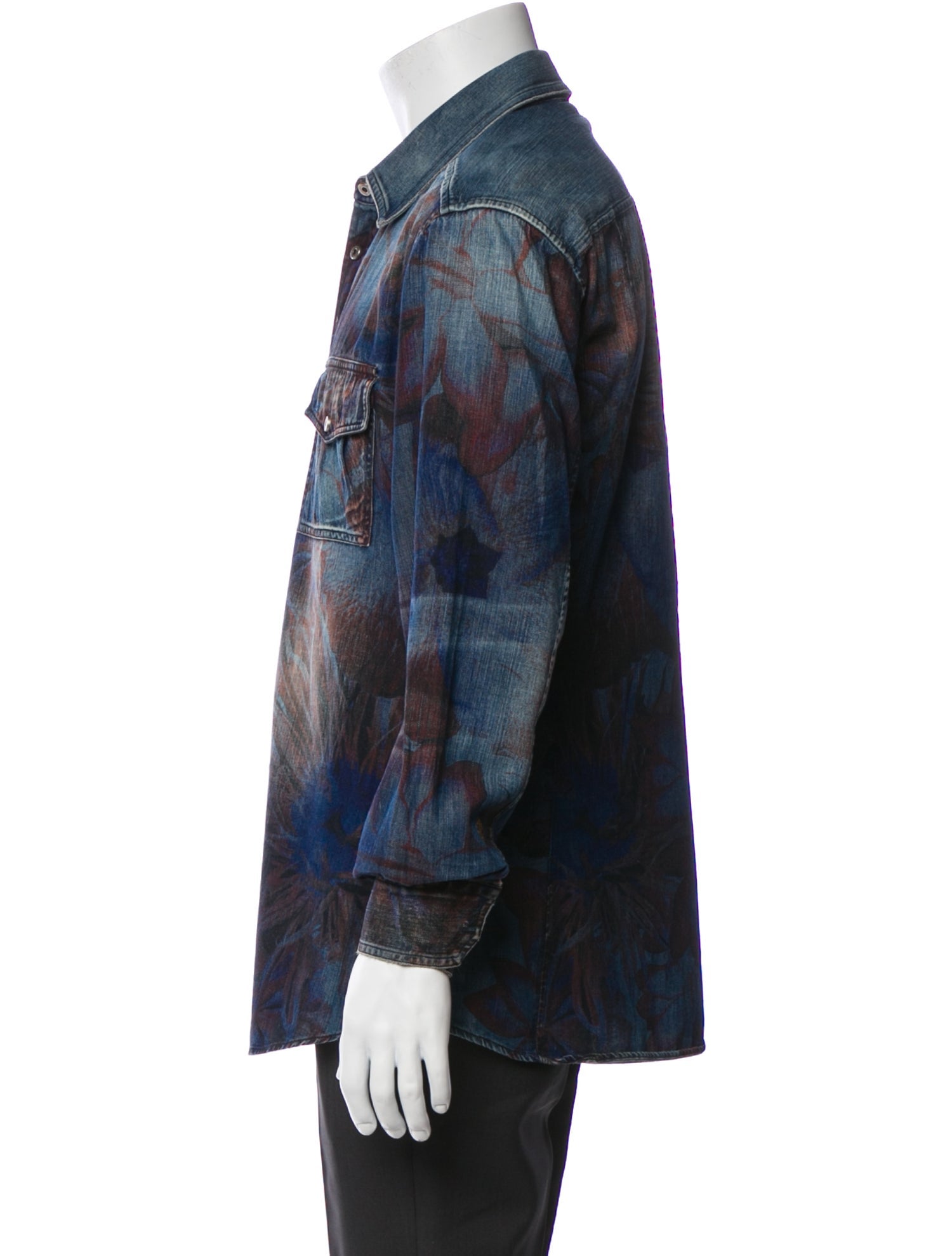 Roberto Cavalli Printed Long Sleeve Denim Shirt