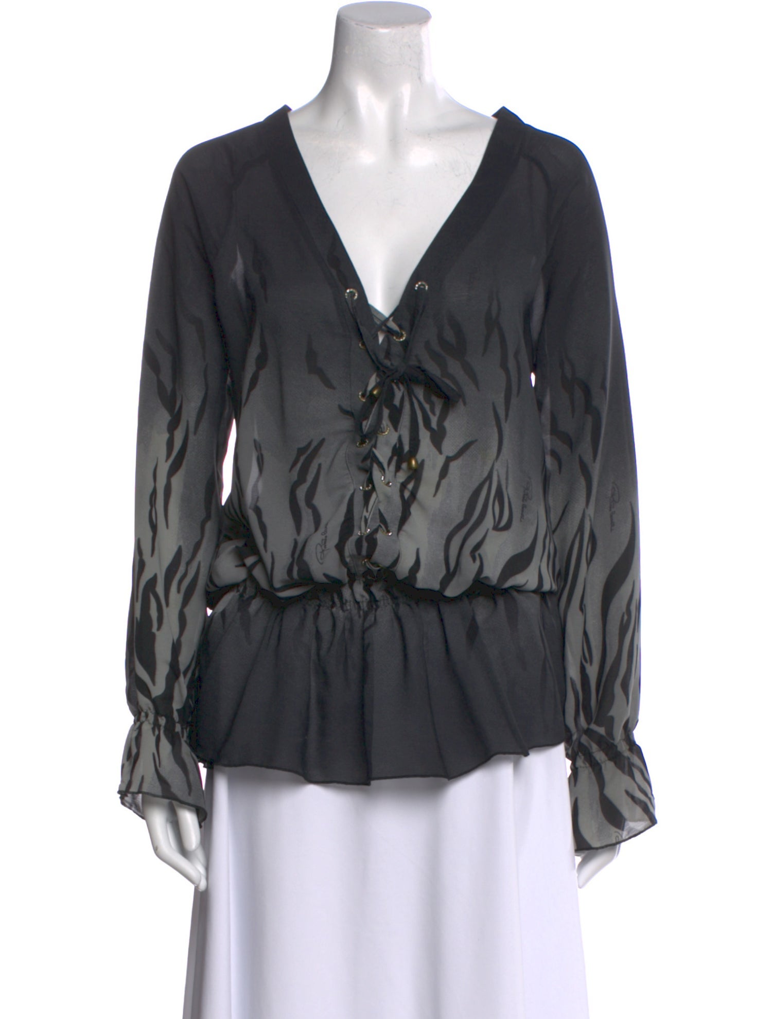 Roberto Cavalli V-Neck Long Sleeve Blouse