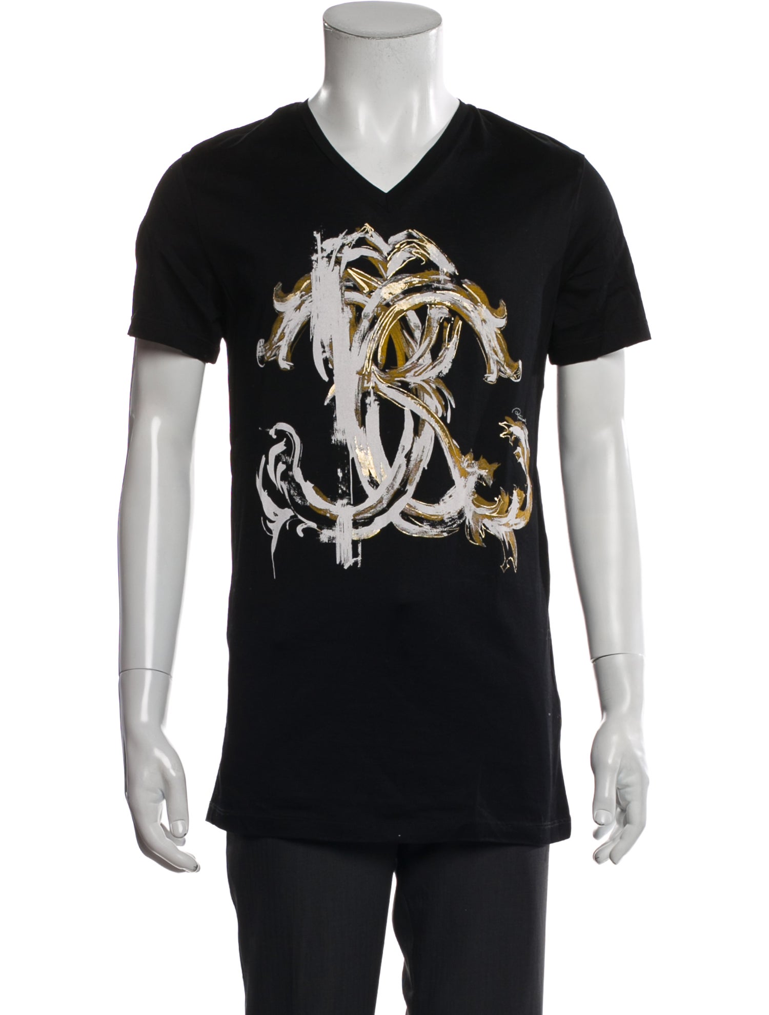 Roberto Cavalli Graphic Print V-Neck T-Shirt