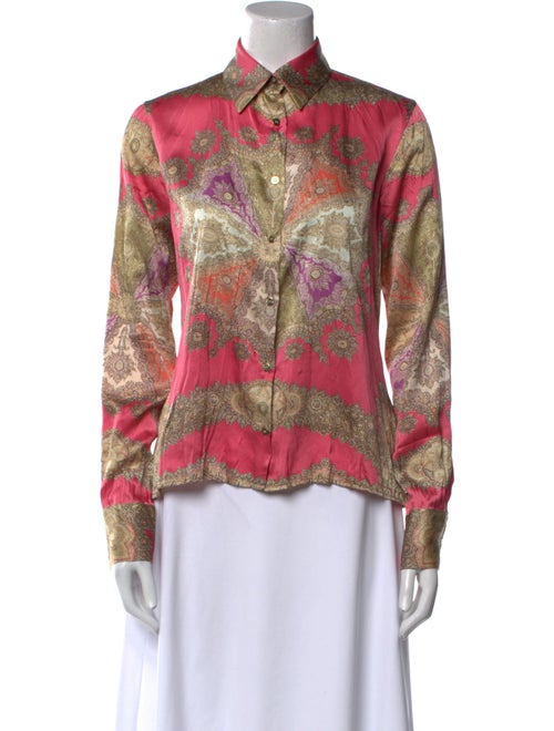 Roberto Cavalli Satin Printed Button-Up Top