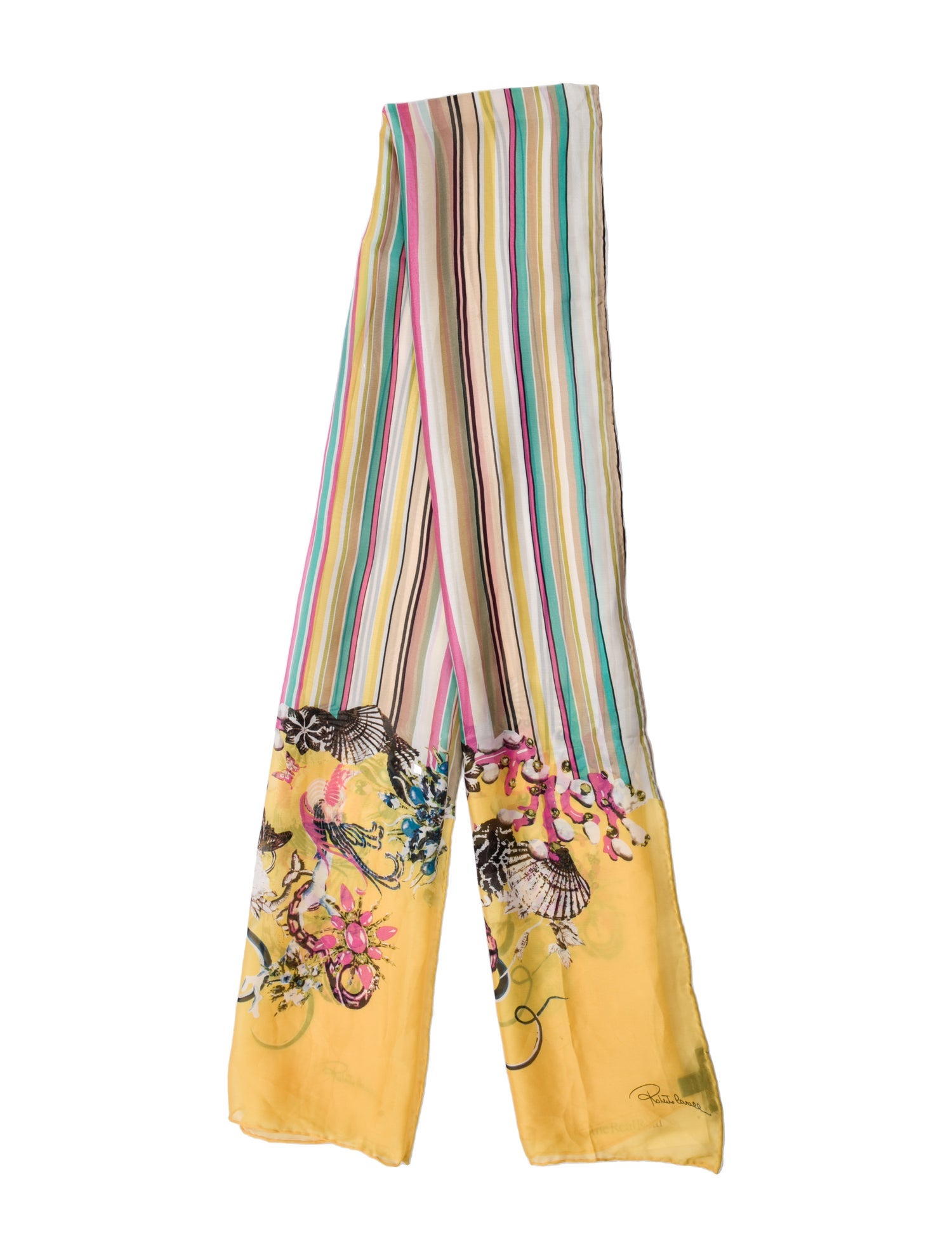 Roberto Cavalli Silk Striped Scarf
