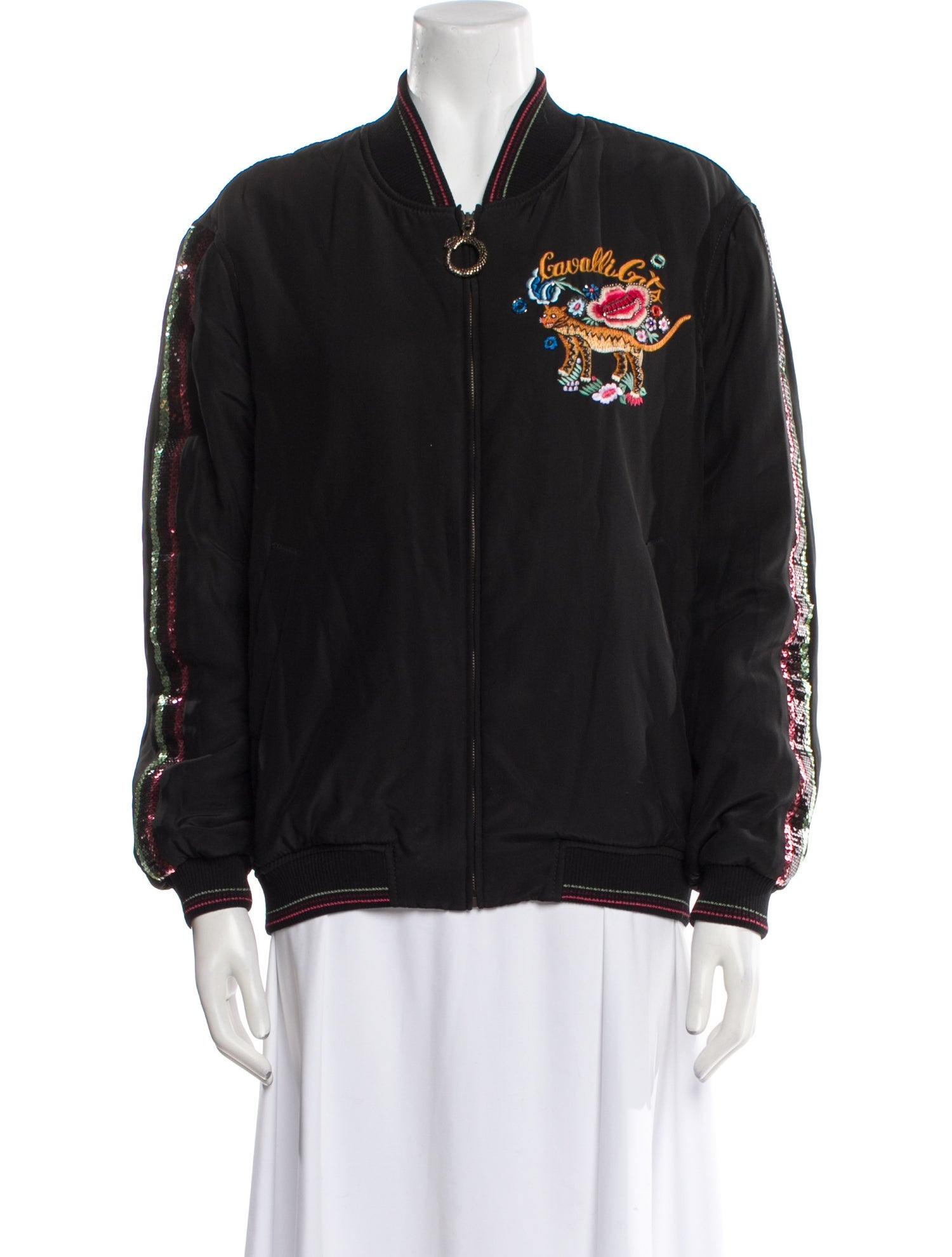 Roberto Cavalli Silk Graphic Print Bomber Jacket