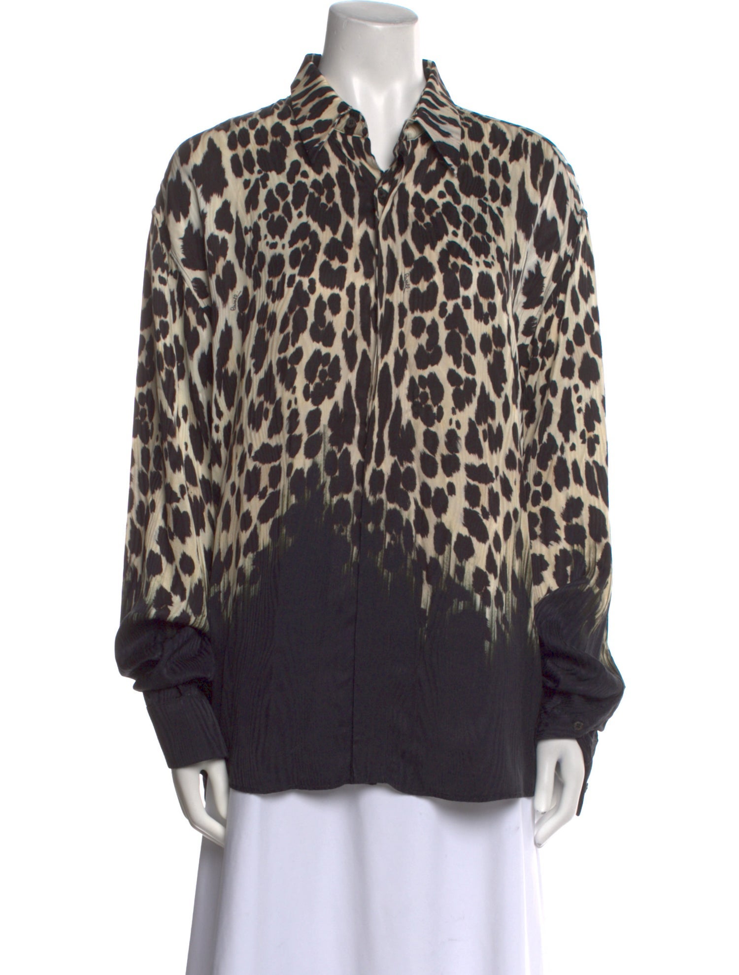Roberto Cavalli Animal Print Long Sleeve Button-Up Top