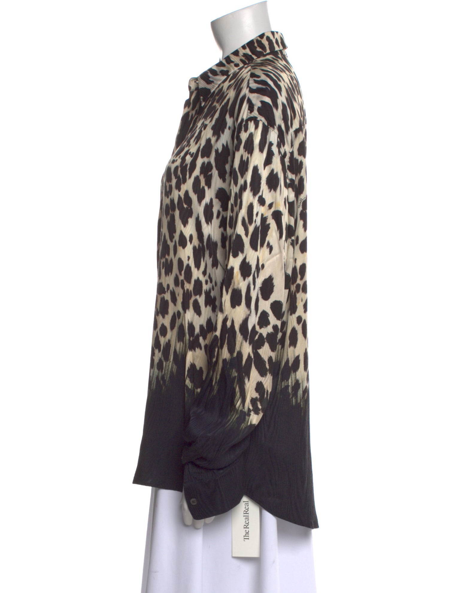Roberto Cavalli Animal Print Long Sleeve Button-Up Top