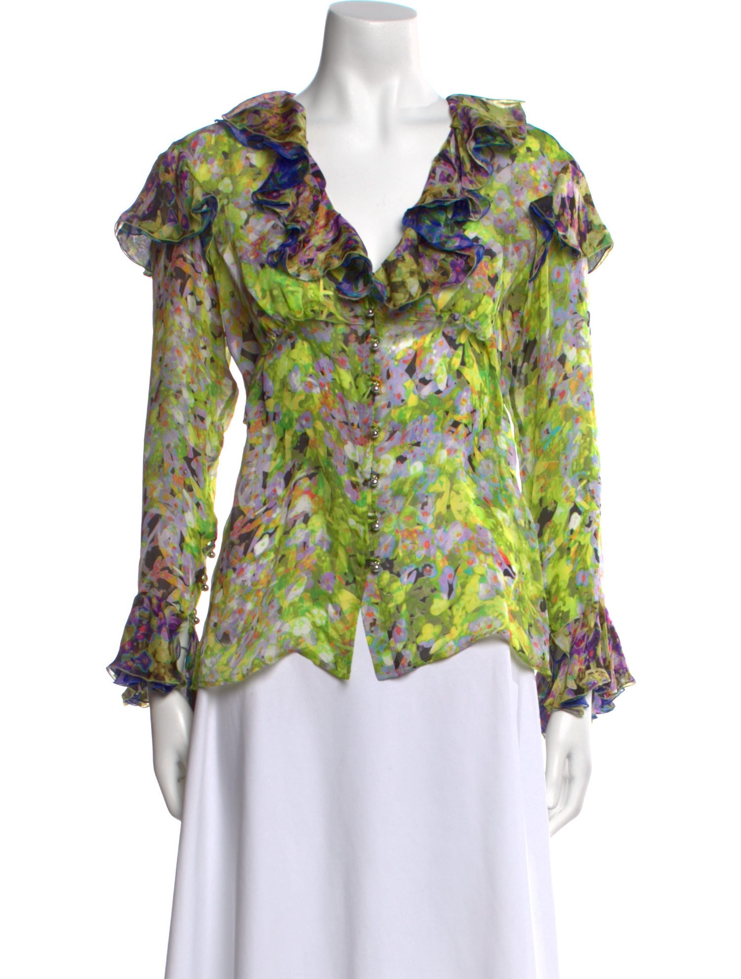 Roberto Cavalli Silk Floral Print Blouse