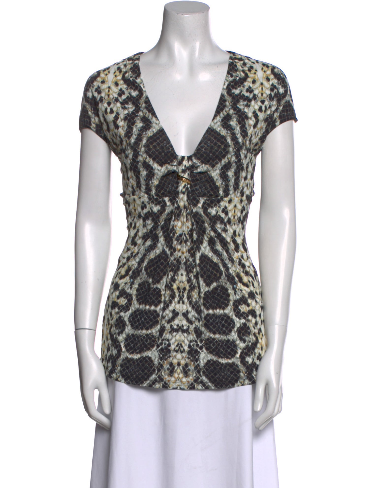 Roberto Cavalli Animal Print V-Neck T-Shirt