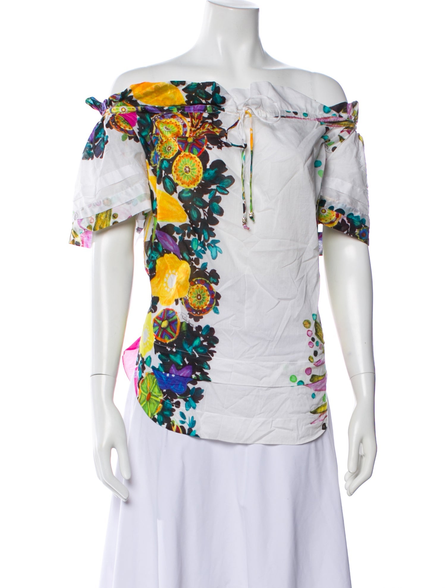Roberto Cavalli Floral Print Off-The-Shoulder Blouse