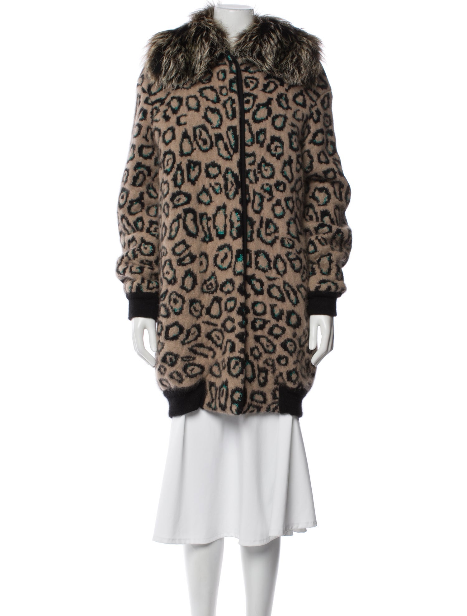 Roberto Cavalli Angora Animal Print Faux Fur Coat