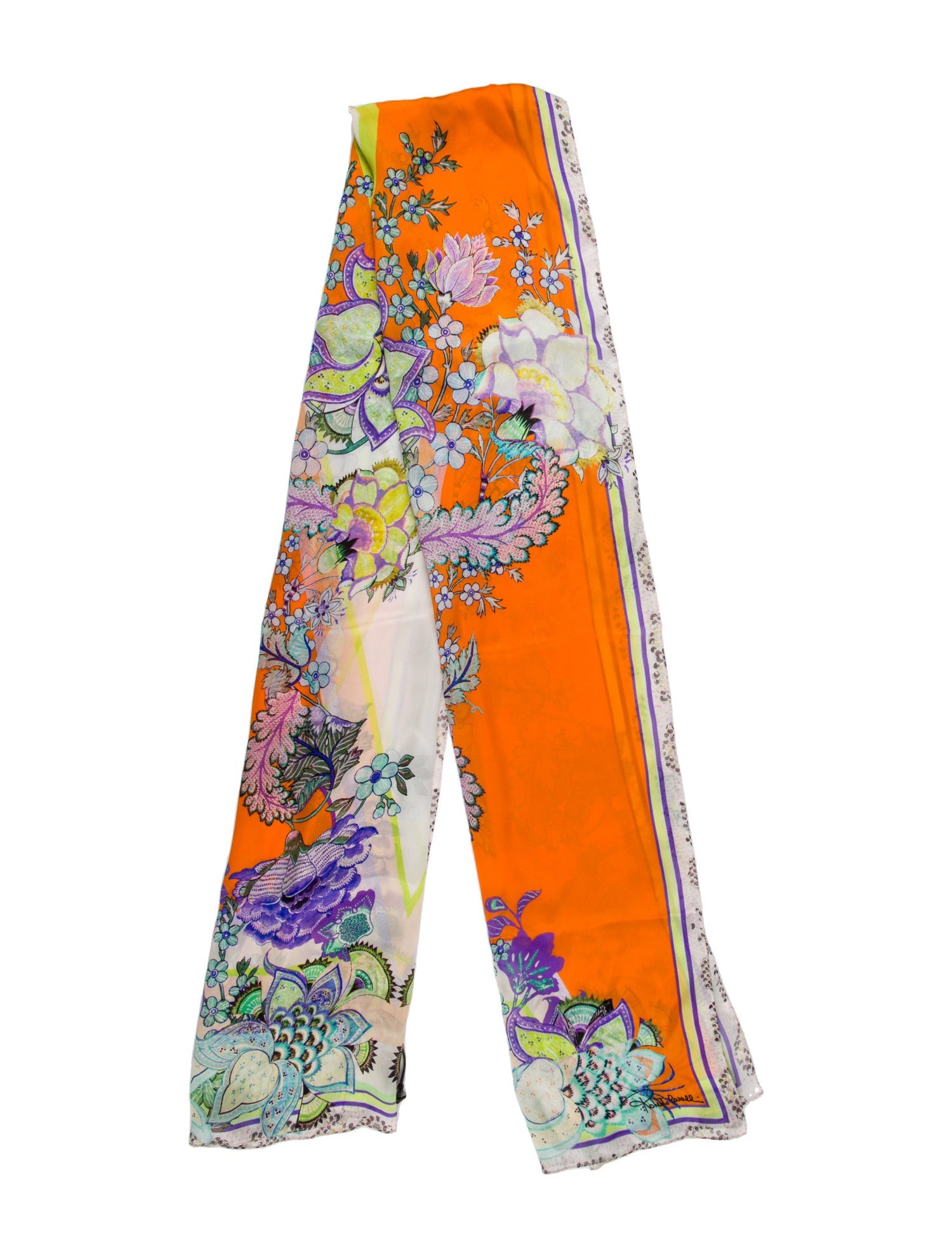 Roberto Cavalli Silk Floral Print Scarf w/ Tags