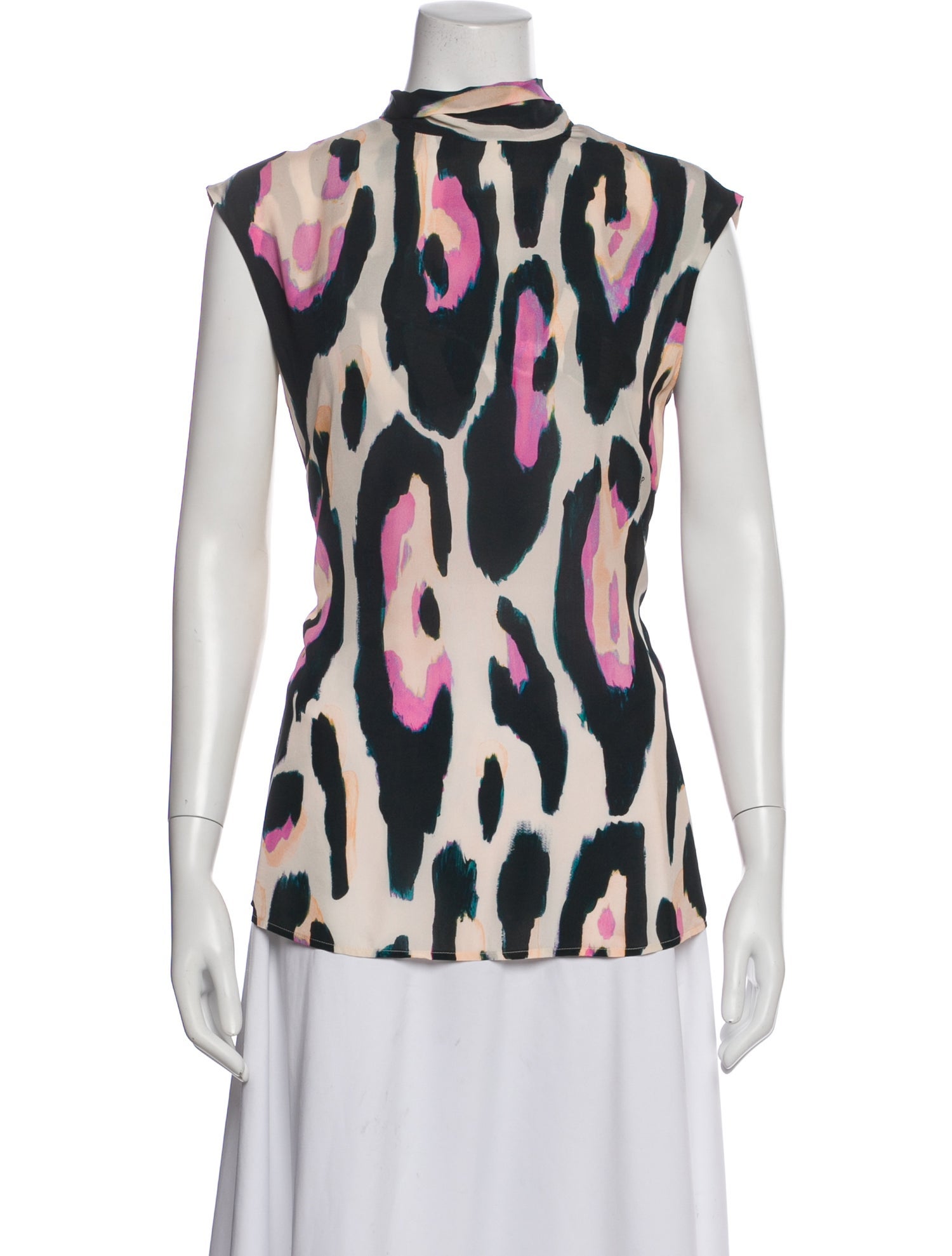 Roberto Cavalli Animal Print Mock Neck Top