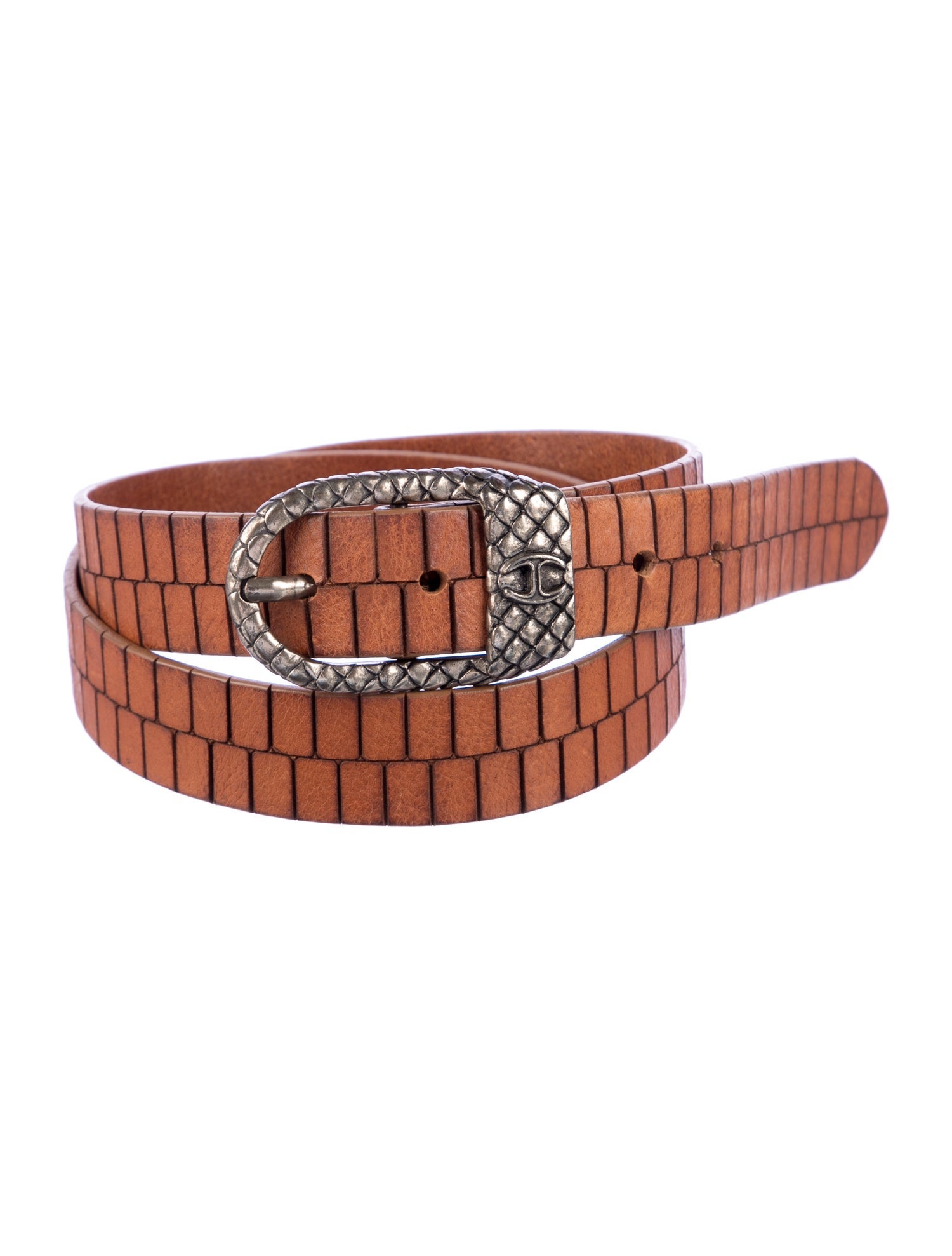 Roberto Cavalli Skinny Embossed Leather Belt