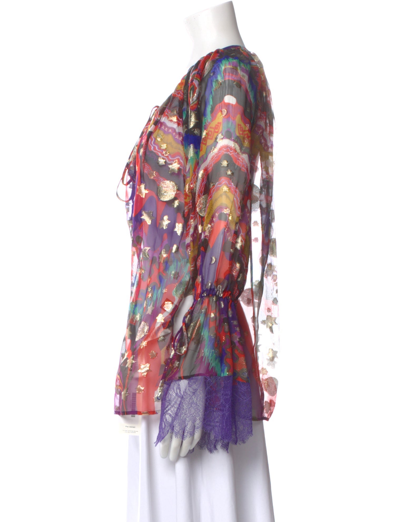 Roberto Cavalli Patterned Tie Neck Blouse