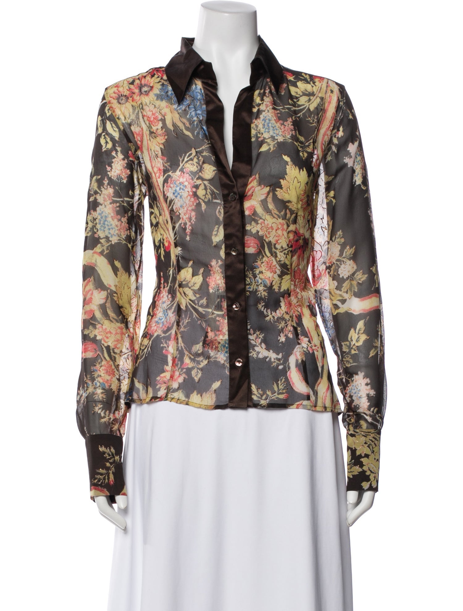 Roberto Cavalli Floral Print Long Sleeve Blouse w/ Tags