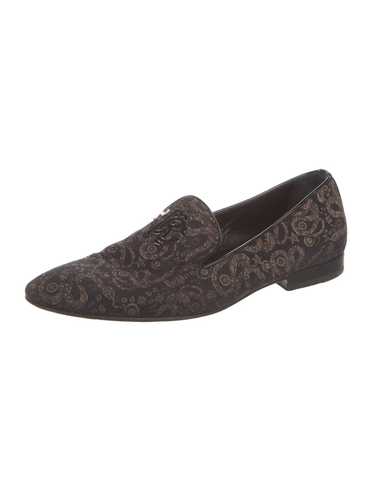 Roberto Cavalli Printed Leather Trim Embellishment Slippers