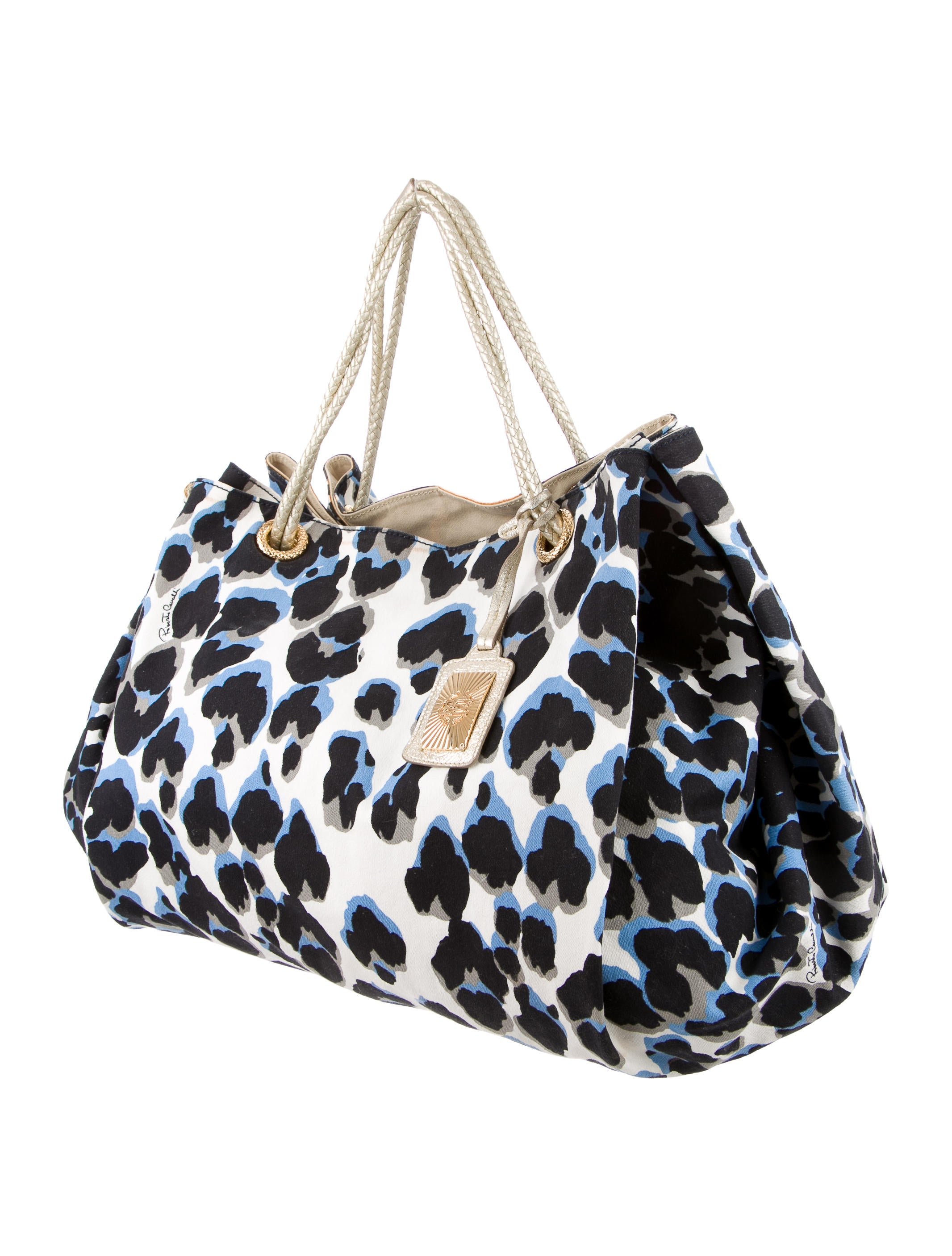 Roberto Cavalli Leopard Print Canvas Tote Handbags ROB34671 The