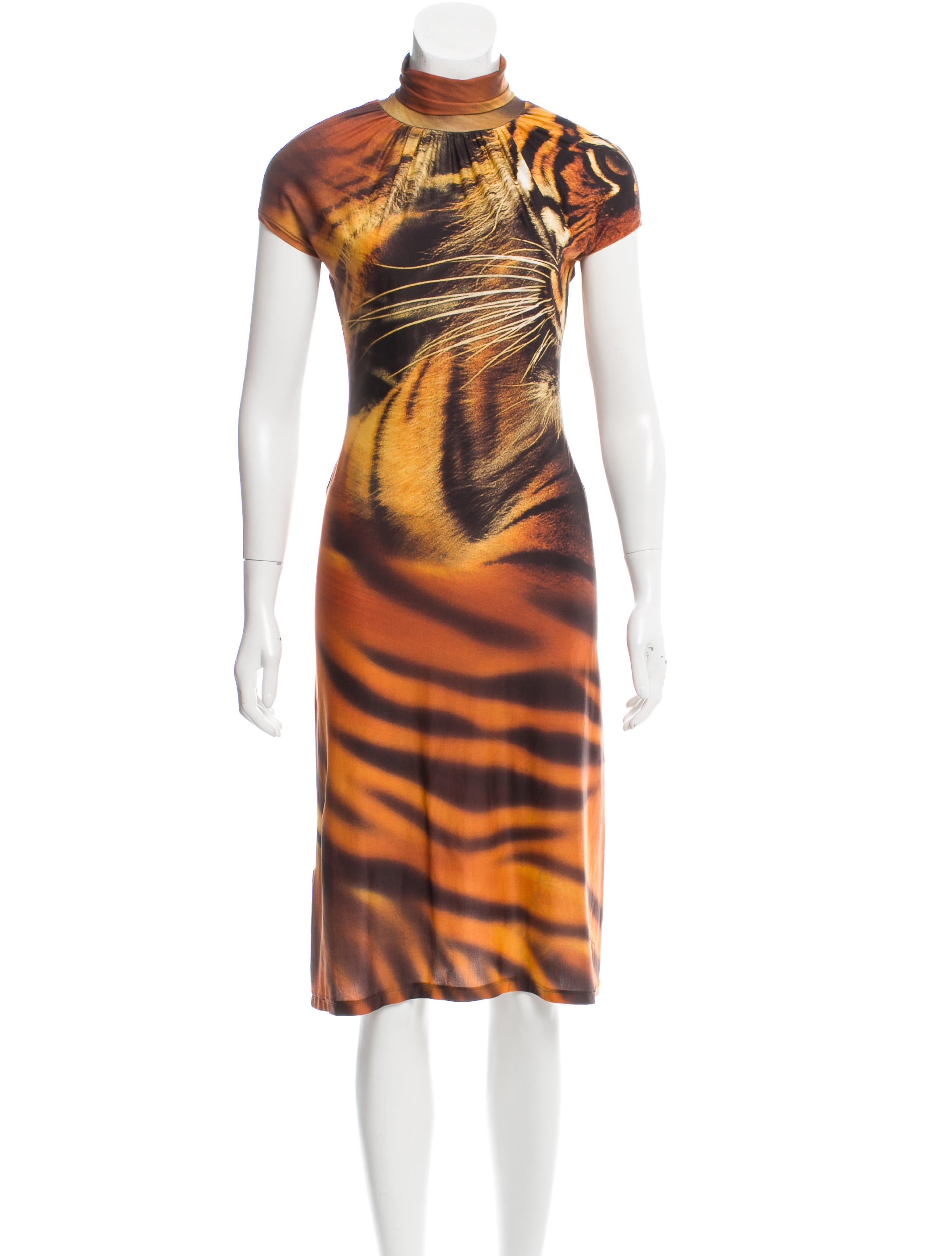 Roberto Cavalli Sheath Tiger Print Dress Clothing ROB37610 The RealReal