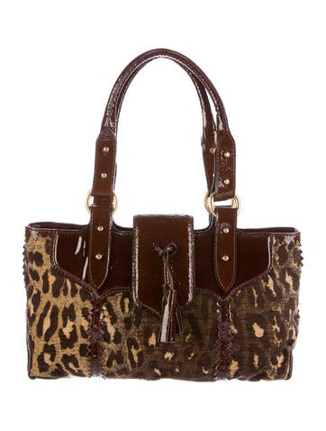 Roberto Cavalli Leather Trimmed Jacquard Shoulder Bag