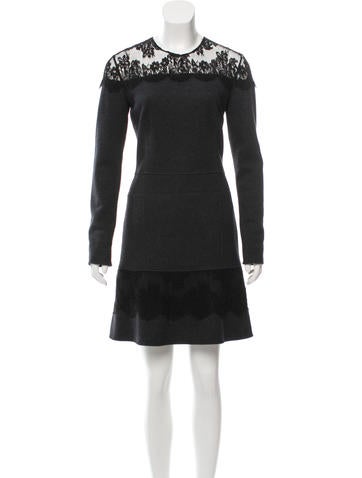 Roberto Cavalli Lace-Accented Wool Dress
