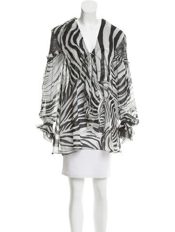 Roberto Cavalli Lace-Accented Silk Blouse