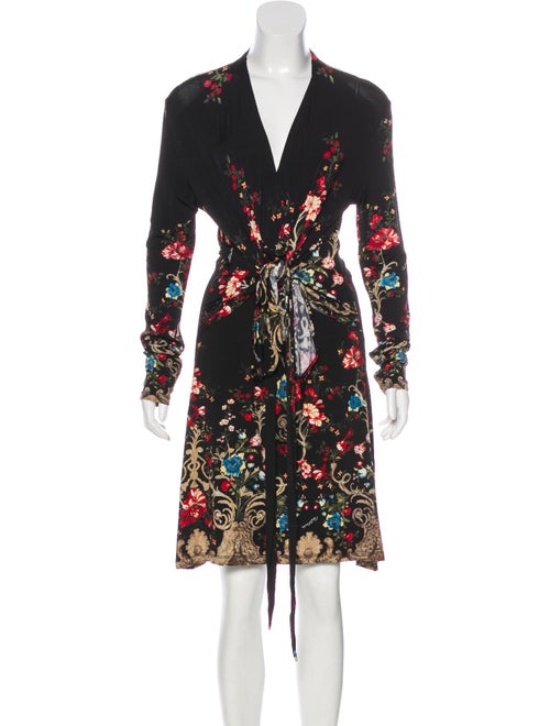Roberto Cavalli Tie-Front Floral Dress Black
