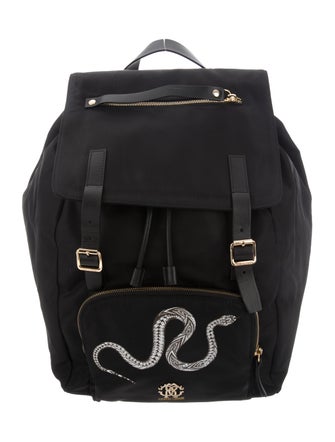 Roberto Cavalli Leather-Trimmed Snake Print Backpack