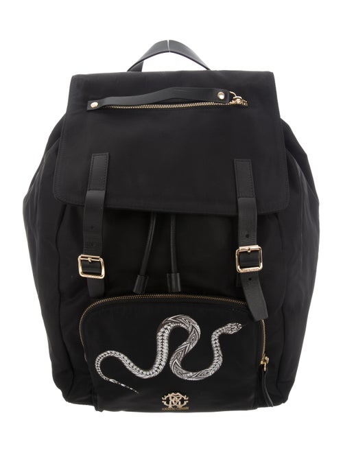 Roberto Cavalli Leather-Trimmed Snake Print Backpack
