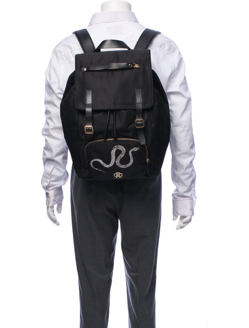 Roberto Cavalli Leather-Trimmed Snake Print Backpack