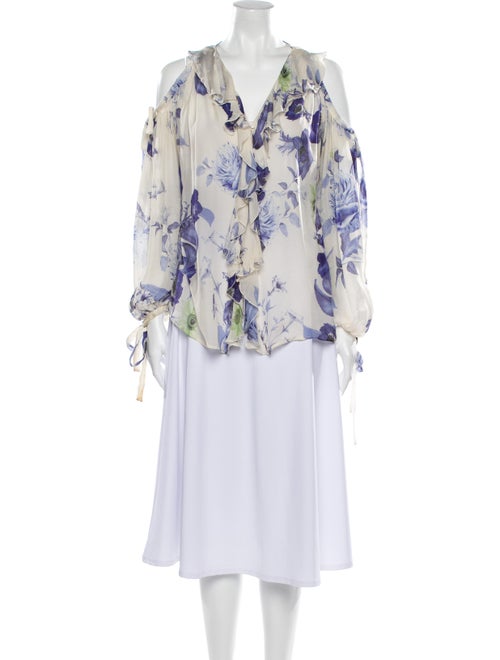 Roberto Cavalli Silk Floral Print Blouse White