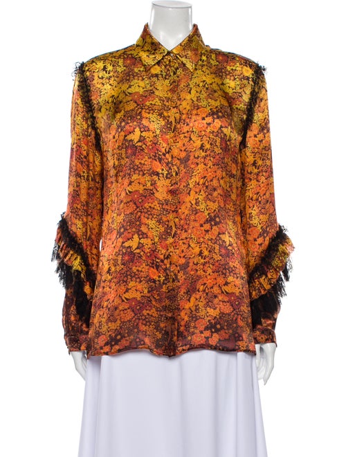 Roberto Cavalli Silk Floral Print Button-Up Top Ye